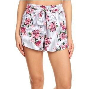 Shosho floral shorts paper bag flowy gathered waistband high rise size